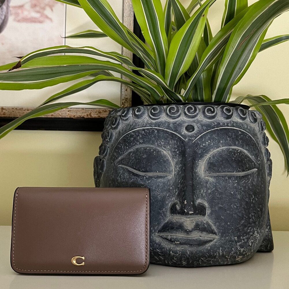 Coach Essential Slim Card Case In Taupe / Tan Colour Leather - Authentic